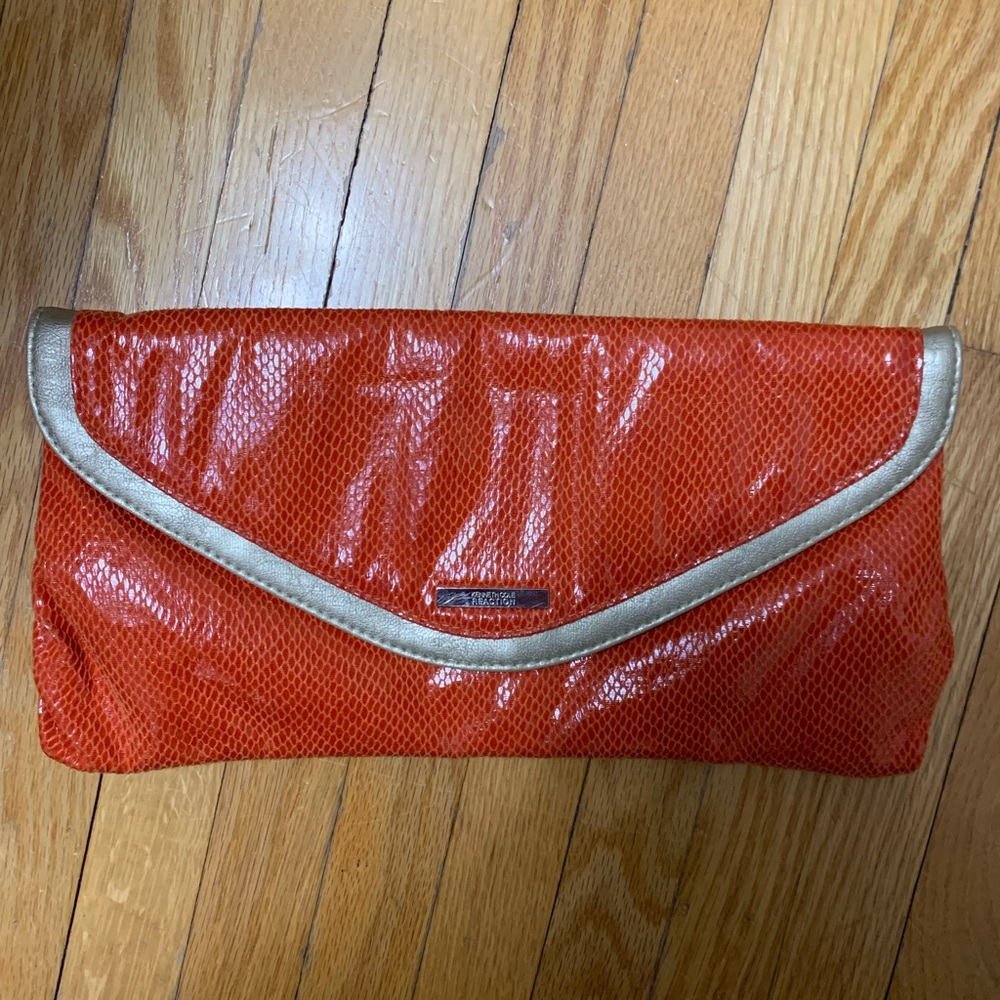 Kenneth Cole orange faux croc clutch